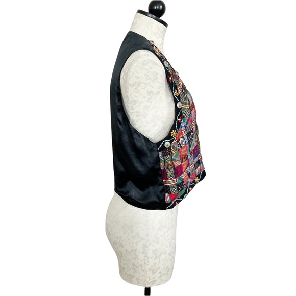 Vintage Jou Jou Embellished Silk Ribbon Plaid Button Ornate Vest - Picture 5 of 9